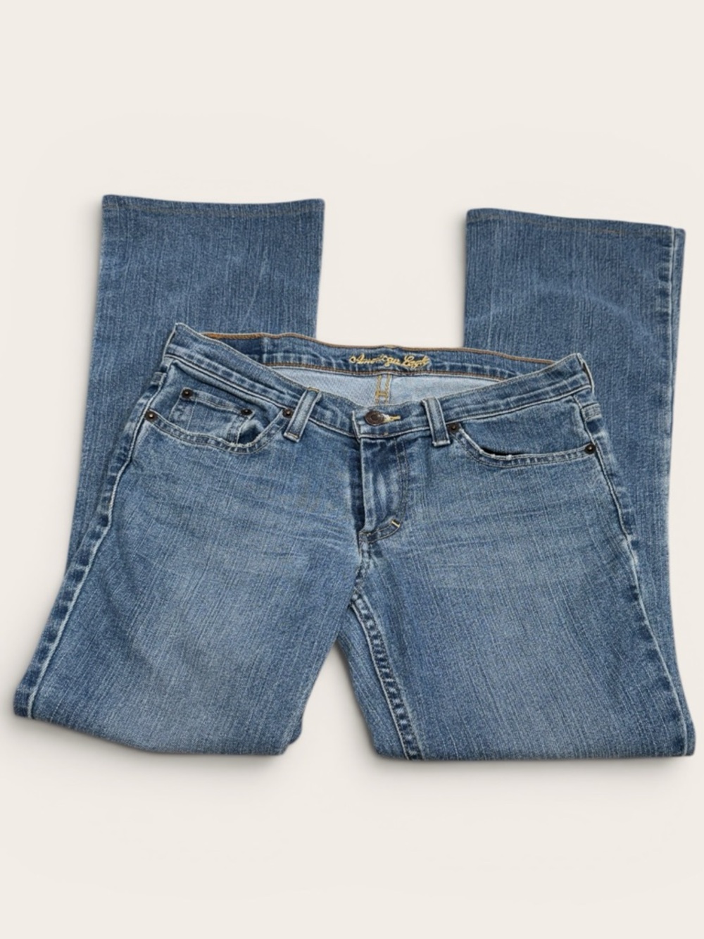 American Eagle Stretch Skinny Flare Jeans 4 Petite Light Wash Low Rise